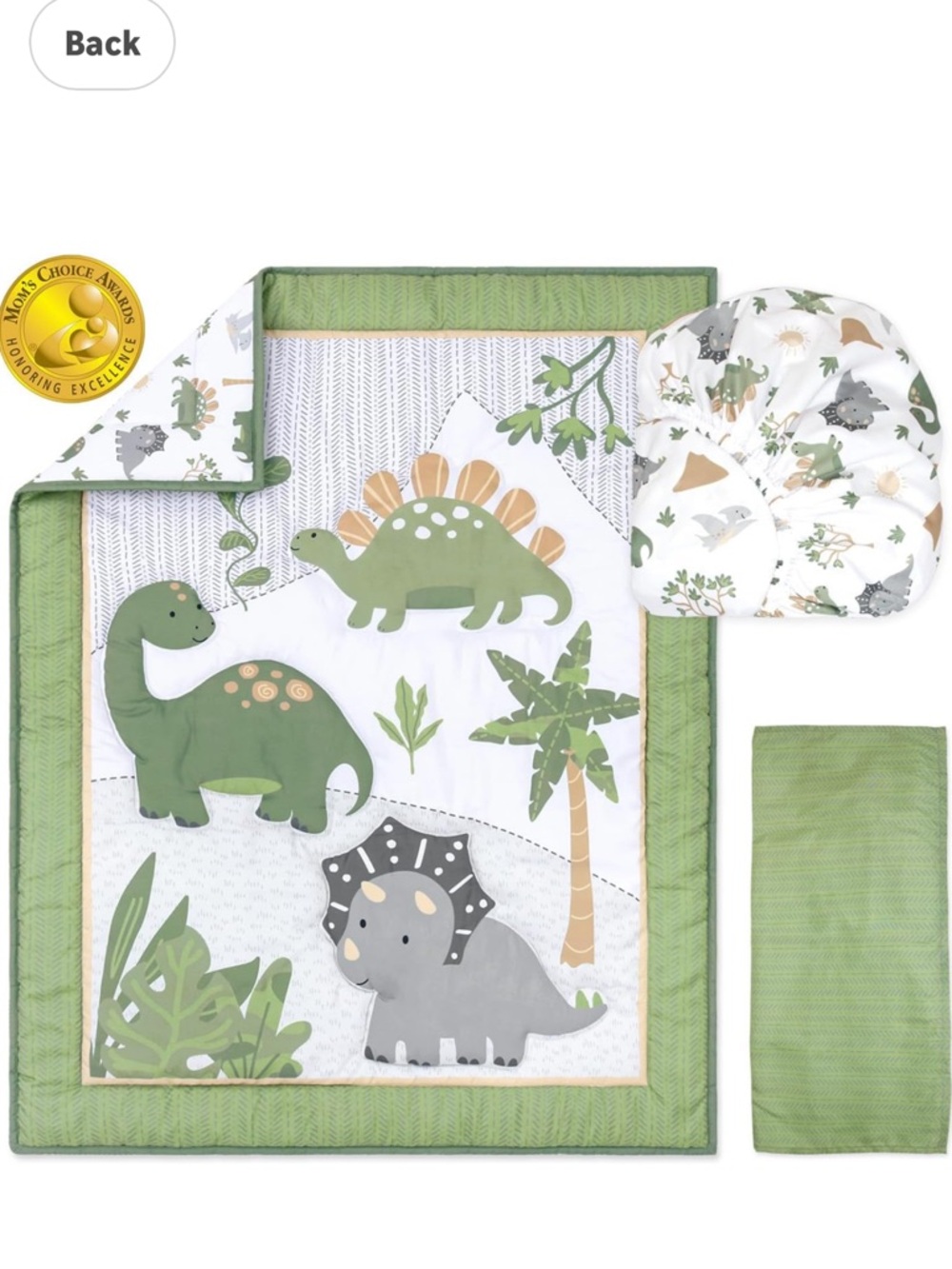 Green and Gray Dino Baby blanket & sheet